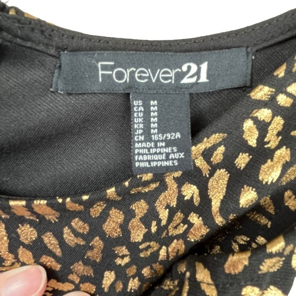 Forever 21 Black & Metallic Gold Animal Print Bodycon Mini Dress Size Medium - Picture 5 of 7